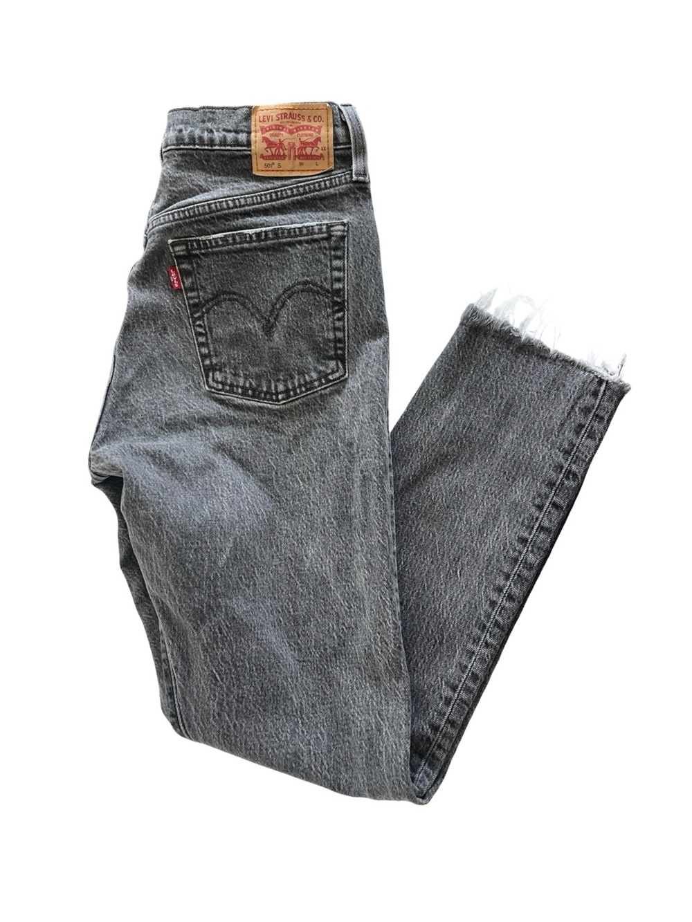 Levi's 501 Jeans High Rise Button Fly Faded Gray Frayed Hem Womens Size 28